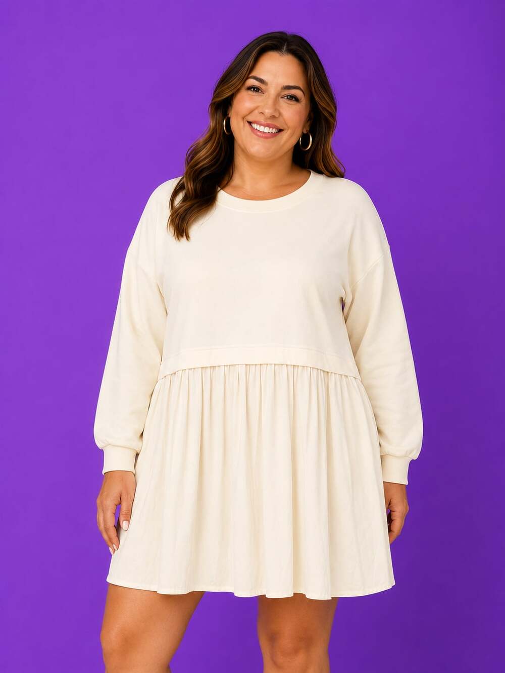 Ugerlov Long Sleeve Sweatshirt Mini Dress with Pleated Skirt